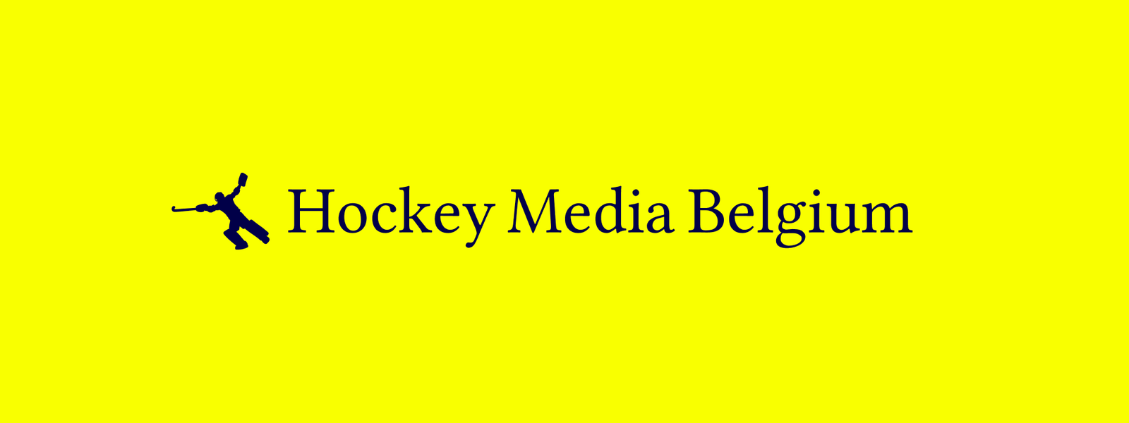 The logotype: the goalkeeper mark beside the wordmark, navy on electric yellow.