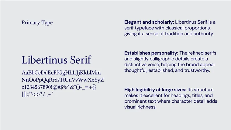 The primary typeface, Libertinus Serif, used for headlines.